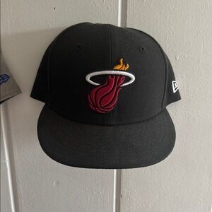 New Era Black Miami Heat Hat with Red & Gold Logo snapback